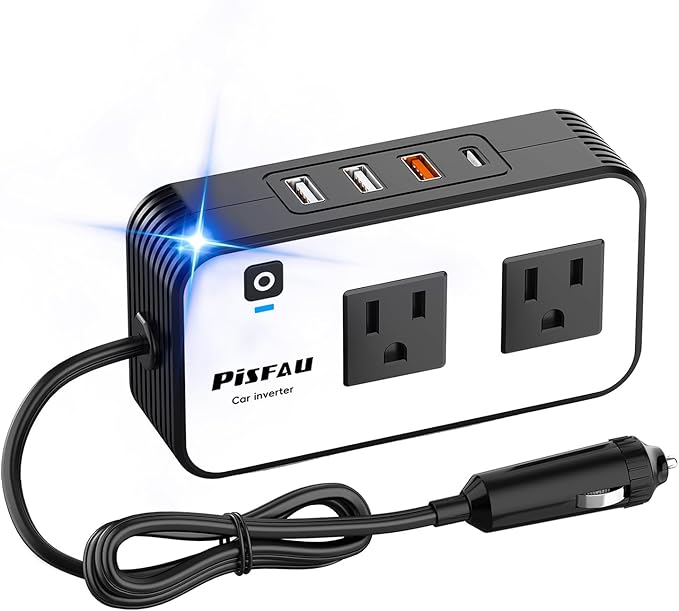 200W Car Power Inverter, PiSFAU DC 12V to 110V AC Car Plug Adapter Outlet with [20W USB-C] /USB-Fast Charger(18W) / 4.8A Dual USB/car Charger for Laptop by PiSFAU
