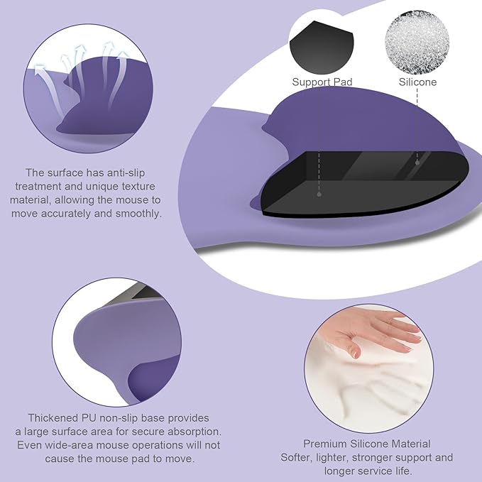 MOSISO Wrist Rest Support for Mouse Pad&Keyboard Set, Imperial Purple | Circle Curved Ergonomic Mousepad Non-Slip Base Home/Office Pain Relief&Easy Typing Pad with Soft Cloth&Silicone Lining - Image 2