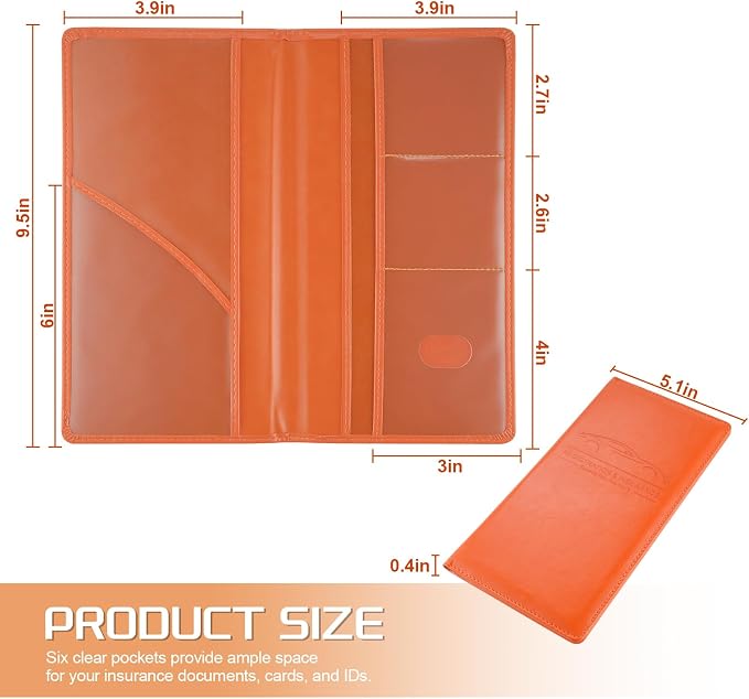 JUSTTOP 1Pack Car Registration and Insurance Holder,Car Document Holder for Cards License with Magnetic Shut,Vehicle Glove Box Car Organizer for Documents, Cards, License(Orange) - Image 2