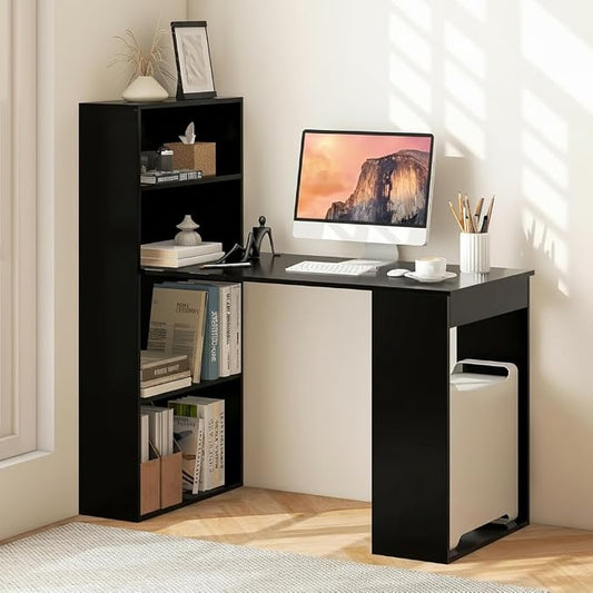 Tangkula Computer Desk with Bookshelf, Writing Study Desk with Storage Shelves & CPU Stand, Modern Compact Computer Workstation for Home & Office, Space-Saving Design (Black) | Bookcase Desk w/Bookshelf Storage Shelves & CPU Stand, Space-Saving Design ... by TANGKULA