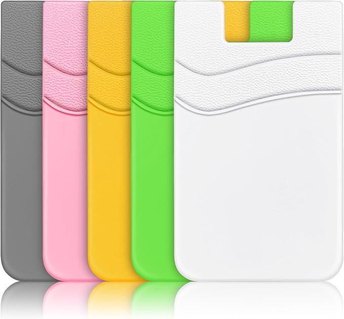 SHANSHUI Card Holder for Phone Case, Silicone Sticky Sleeve Pocket Stick on Business ID Credit Card Cell Phone Wallet Fitting for iPhone, Android & Most Smartphones, 5 PCS Grey White Yellow Green Pink by SHANSHUI