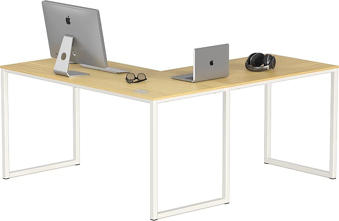 SHW Mission 55 x 60 L-Shape Home Office Computer Desk, Oak | Reversible Desktop Design by SHW