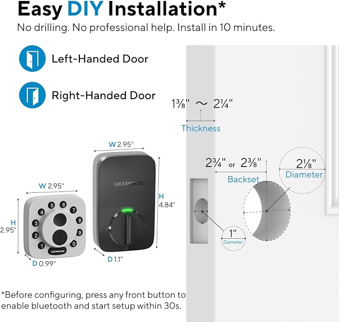 ULTRALOQ Bolt SE Smart Lock, Built-in Wi-Fi, Matter Over Thread, Works with Apple Home, Alexa, Google, 7-in-1 Keyless Entry Deadbolt with Fingerprint ID, App, Code, Remote Control, Gray - Image 9