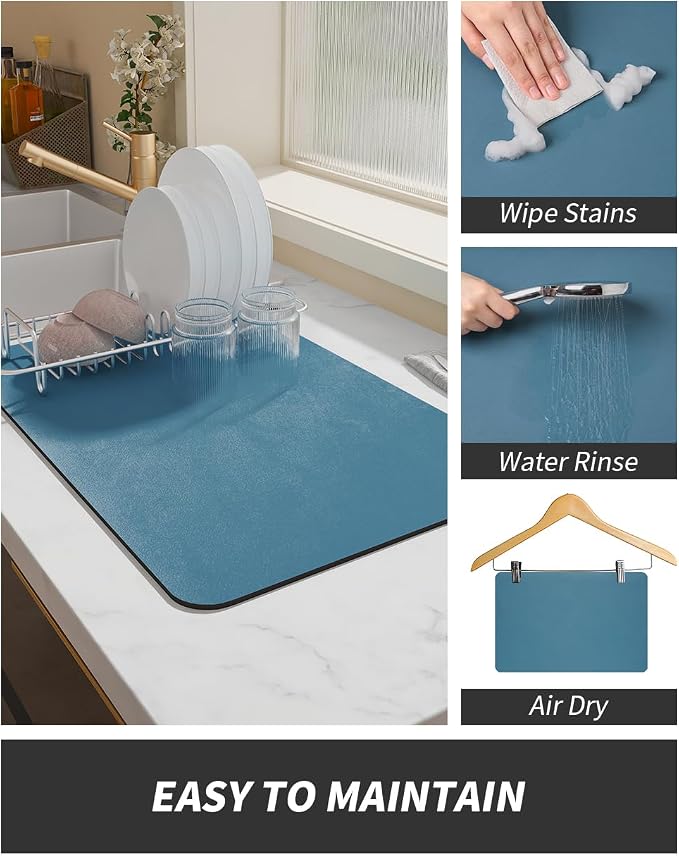 AMOAMI-Coffee Mat Hide Stain Rubber Backed Absorbent Dish Drying Mat for Kitchen Counter-Coffee Bar Accessories Fit Under Maker Machine Pot Espresso Machine Dish Rack - Image 4