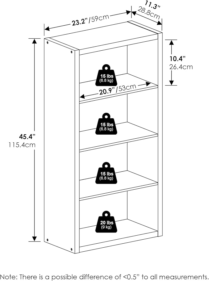 Furinno Viola Book Shelf, 4-Tier Bookshelf, Extra Thick Frame Bookcase with Open Shelf, Open Back Design, 11.3" x 23.2" x 45.4", for Living Room, Bedroom, Home Office, White - Image 3