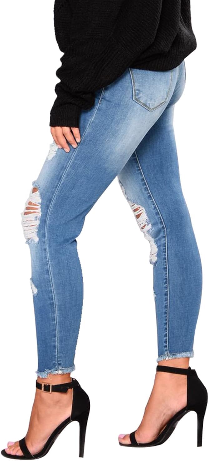 KUNMI Women's Skinny Ripped Trendy Jeans Distressed Stretchy Denim Pants - Image 2