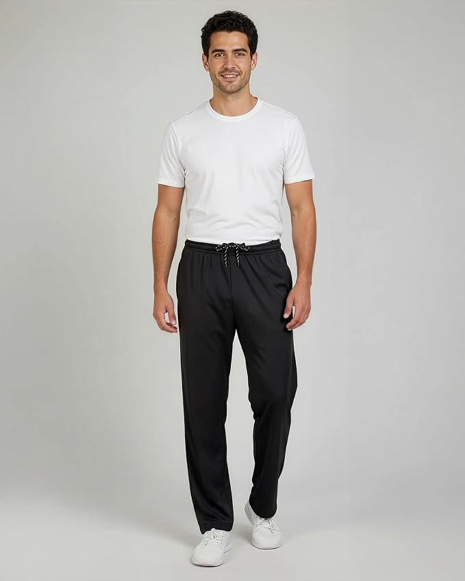 3 Pack Men's Mesh Open Bottom Sweatpants Active Athletic Workout Gym Pocket | Available in Big & Tall, Uncuffed, Elastic Waistband, Drawstring, Straight Leg, Running, Jogging, Exercise, Training, Sports - Image 3