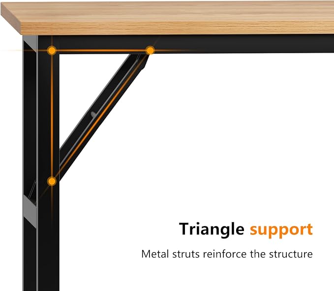 Need Home Office Desk - 62 Inches Large Computer Desk Sturdy Black Table Foldable Desk Gaming Computer Table No Assembly Required Teak AC5BB(157.5 * 60) | Black Frame Writing Gaming Work Table/Foldable Home Office Desk/Sewing Table, No Assembly Required - Image 7