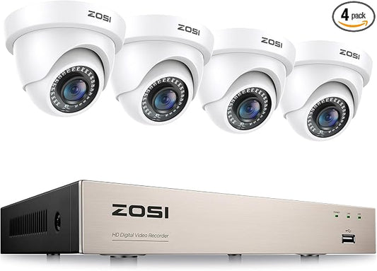 ZOSI 3K Lite 8CH H.265+ Home Security Camera System with AI Human/Vehicle Detection,Night Vision,5MP Lite 8 Channel CCTV DVR,4pcs 1080P 1920TVL 2MP Outdoor Indoor Surveillance Dome Cameras (No HDD) by ZOSI