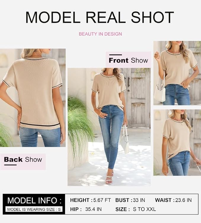 SHEWIN Womens Tops Trendy Short Sleeve Shirts Crewneck Lightweight Knit Sweater Top Business Casual Outfits - Image 5