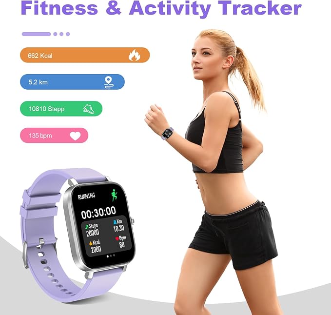Smart Watch for Men Women Compatible with iPhone Samsung Android Phone 1.69 inch Full Touch Screen IP68 Waterproof Bluetooh Fitness Tracker Heart Rate/Sleep Monitor (Purple) - Image 2