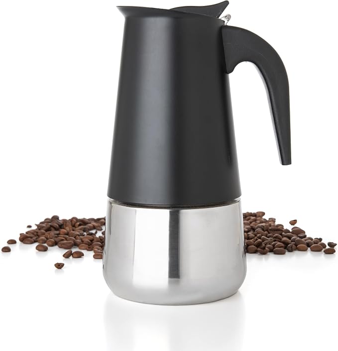 Mixpresso 6 Cup Greca Moka Pot, Stainless Steel Stovetop Espresso Maker | 300ml/10oz Italian stovetop coffee maker with classic percolator design, ideal for preparing coffee at home or while camping by Mixpresso