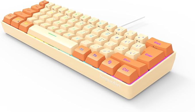 Snpurdiri 60% Wired Gaming Keyboard, RGB Backlit Ultra-Compact Mini Keyboard, Waterproof Mini Compact 61 Keys Keyboard for PC/Mac Gamer, Typist, Travel (Orange and Cream) | Backlit Ultra-Compact Mini Gaming Keyboard for PC/Mac Gamer, Typist, Travel - Image 2