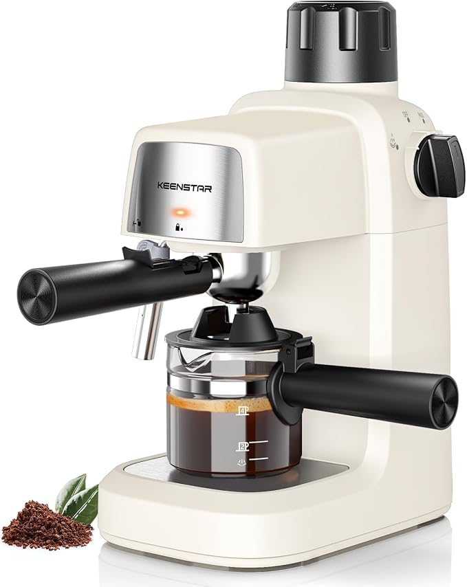KEENSTAR 3.5Bar Espresso Machine with Milk Frother, 800W Compact Espresso and Cappuccino Maker, Preheating Function, 4-Cup Espresso Maker for Latte or Cappuccino, Gift for Coffee Lovers Upgrade | Milk Frother, 800W Fast Heating, Brew Latte & Cappuccino... by KEENSTAR