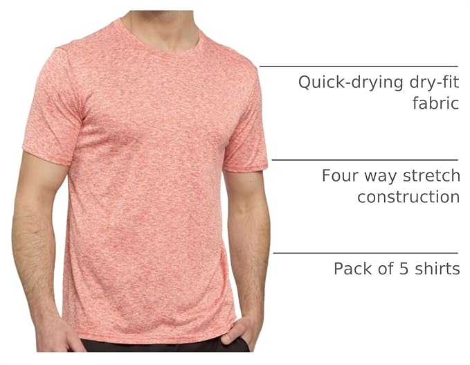 5 Pack Men's Dry Fit Short Sleeve T-Shirt Gym Workout Athletic Running Tee | Cooling, Moisture-Wicking, Crew Neck, Quick-Dry, Breathable, Active, Exercise, Fitness, Basketball, Cycling, Hiking, Tennis - Image 4