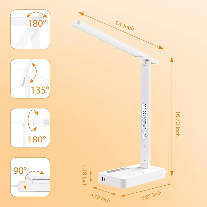 LAOPAO Desk Lamp with USB Charging Port: Power Strip with Surge Protection - 1 Type-C, 1 USB-A Charging Port, 2 AC Power Outlets, Desk Lamps for Home Office College Dorm Room Essentials - Image 6