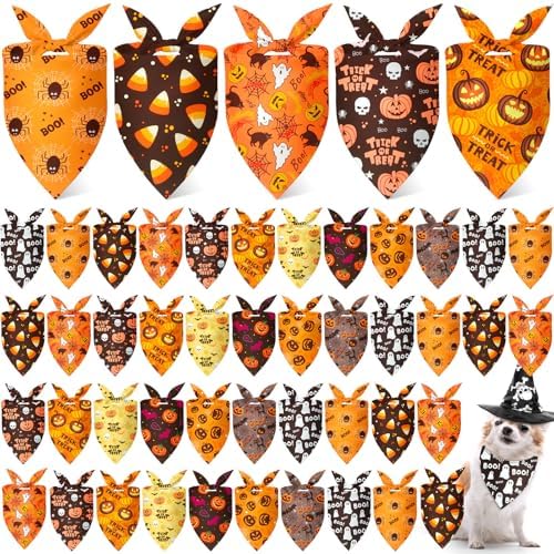 Weewooday 50 Pcs Halloween Dog Bandanas Bulk,25.6 x 17.7 x 17.7 Inch by Weewooday