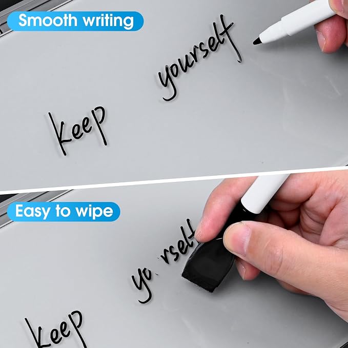 Varhomax Glass Desk Whiteboard with Wireless Charger, Desktop Dry Erase White Board with Storage, to Do List Memo Notepad for Home and Office (Gray) - Image 5
