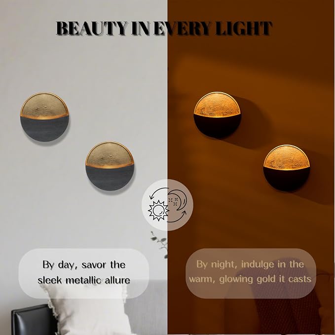 Eclipse Candle Sconces Set of 2, Wall Candle Holders with Gold Interior | Modern Gray Metallic Wall Candlestick Holders with Golden Foil Christmas Decor for Living Room, Bedroom, or Farmhouse Decor - Image 4