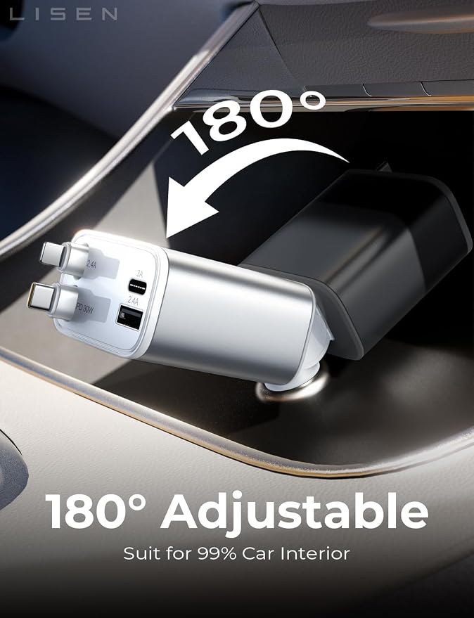 LISEN Retractable Car Charger for iPhone, for iPhone 17 Pro Max 16 15 14 13 12 Plus Mini, Cute 4 in 1 Retractable USB C Car Charger Fast Chareg for Women Men, 84W Fast Charging Car Accessorie | Multiple Ports Car Charger, Retractable Car Charger Fast C... - Image 8