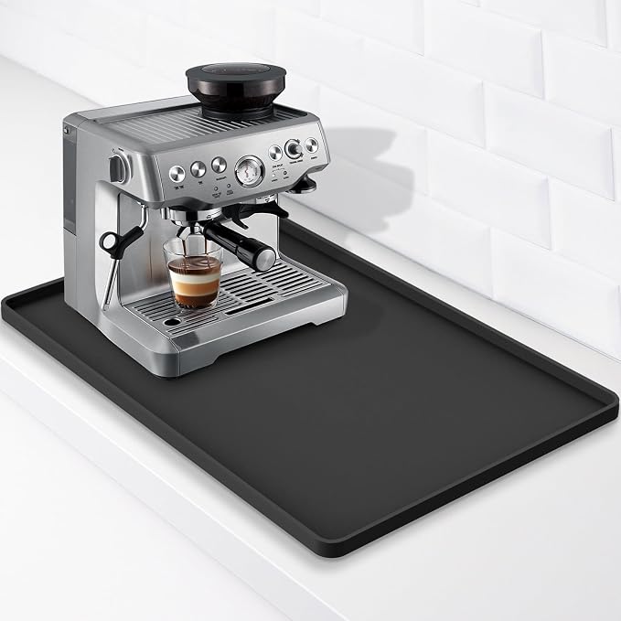 Silicone Coffee Mat 24"x16", Single Piece Anti-Vibration Under Coffee Maker Mat, Non-Slip Espresso Machine Mat with 10mm Raised Edge, Noise Reduction Countertop Protector, Fits Breville Ninja Keurig by Hugro+Tarfive