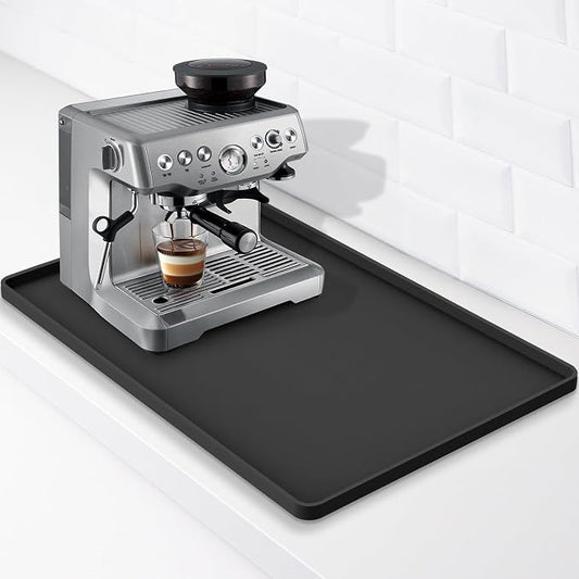 Silicone Coffee Mat 24"x16", Single Piece Anti-Vibration Under Coffee Maker Mat, Non-Slip Espresso Machine Mat with 10mm Raised Edge, Noise Reduction Countertop Protector, Fits Breville Ninja Keurig by Hugro+Tarfive