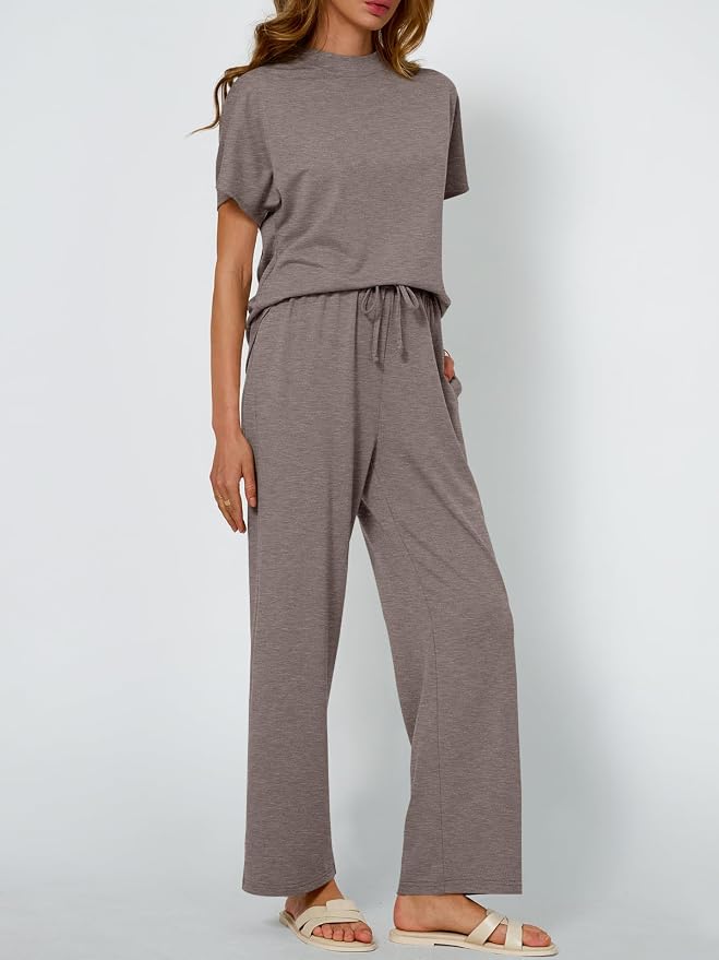 AUTOMET Women's 2 Piece Matching Lounge Sets 2026 Summer Mock Neck Sweatsuits Short Sleeve Loungewear Travel Outfits - Image 3