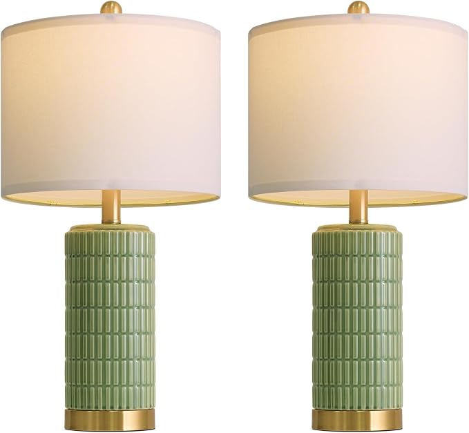 PoKat Bedside Table Lamps Set of 2 for Living Room with 2 USB Ports, 21.5'' Small Modern Nightstand Lamps for Bedroom, Ceramic Side Table Lamps with Gold Base for Office Entryway Decor Gift (Green) - Image 8