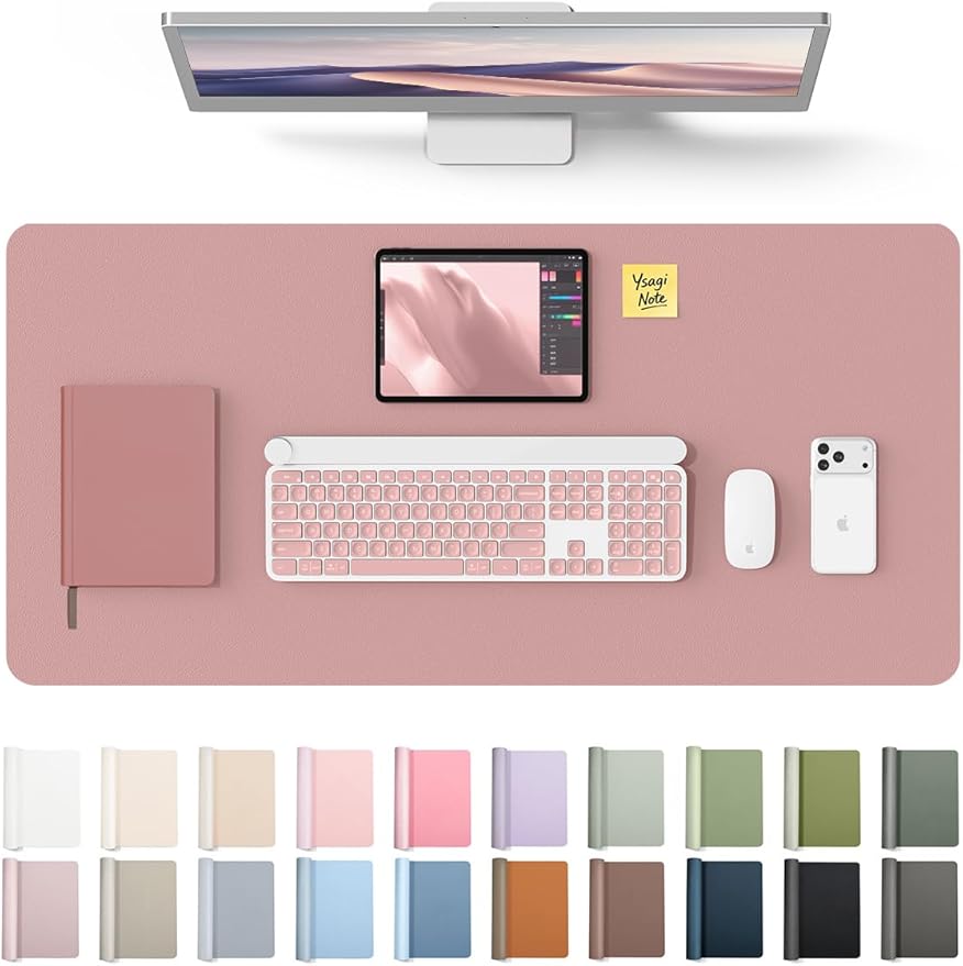 YSAGi Leather Desk Protector, Office Mat, Large Mouse Mat, Non-Slip PU Leather Blotter, Laptop Pad, Waterproof Writing Pad for Office and Home (Pale Mauve, 31.5" x 15.8") by YSAGi