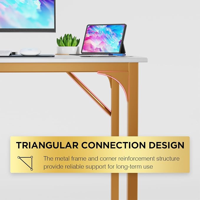 PayLessHere | 39 Inch Computer Desk | White Gold | Sturdy Office Desk | Metal Frame, Adjustable Feet | Water-Resistant, Scratchproof Surface | Writing Table for Home Office or Study | Pack of 1 - Image 6