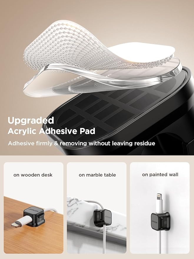 JOYROOM 9 Pack Magnetic Cable Clips, Cord Organizer Adhesive Wire Holder | Home Nightstand Office Desk Accessories, Car Wall Organization, Phone Charger Cord Holder Management, Cable Smooth Adjustable - Image 4