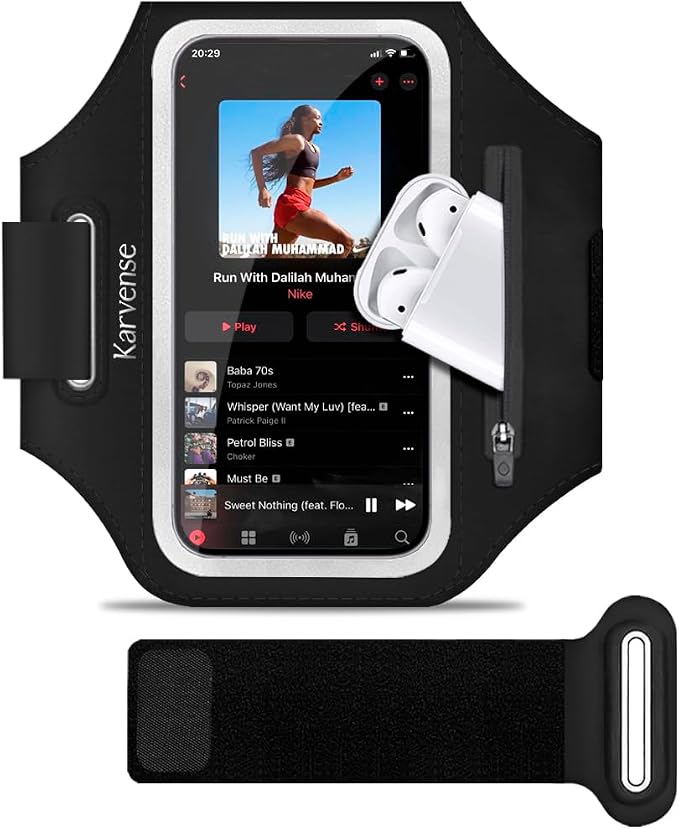 Phone Holder for Running w/Earphone Bag, Karvense Phone Arm Bands for Running&Gym& &Workout&Jogging, Cell Phone Armband for iPhone 17 Pro/17/16 Pro/16/15/15 Pro/14, Samsung Galaxy, etc-6.3'' by Karvense