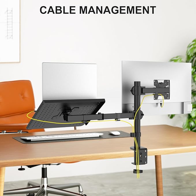 WALI Dual Arm Laptop and Monitor Desk Mount for 17" Notebook and Up to 27" Screen, Fully Adjustable Monitor Arm with Laptop Tray, VESA 75x75 100x100, Holds up to 22 lbs, Black (M001LP) - Image 8