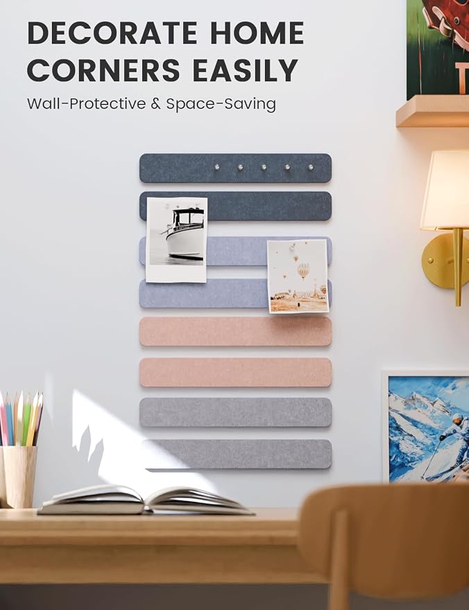Fluxynara 13" x 2" Felt Wall Panels, Heather Grey | 8-Pack Includes 50 Push Pins and Adhesive Tabs for Photos, Notes and Decor in Bedroom Doors, Home Office or Studios - Image 4