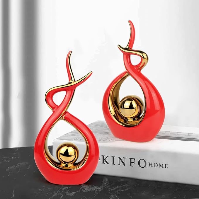Norrclp Home Decor Modern Abstract Art Ceramic Statue Table Decorations for Dining Room Living Room Office Centerpiece (Red and Gold, Small) - Image 3