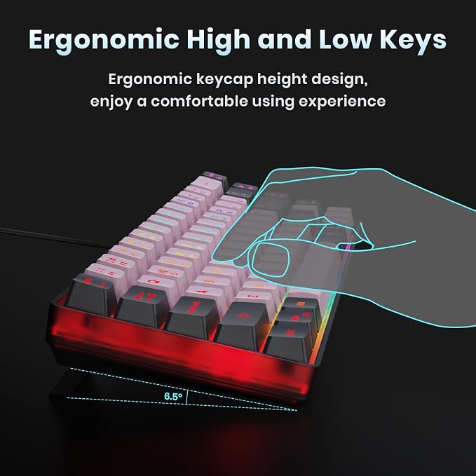 GEODMAER 65% Wired Gaming Keyboard, LED Backlit, Ultra-Compact Anti-Ghosting No-Conflict 68 Keys Membrane Gaming Wired Keyboard for PC Laptop Windows Gamer(Pink-Black) - Image 6