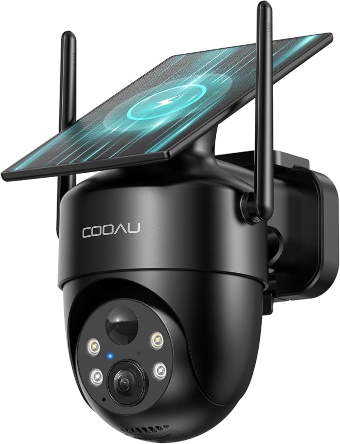 COOAU Solar Security Cameras Wireless Outdoor – Low-Light Rechargeable​​, Easy to Install, 2K 360° Camera for Home Security, Surveillance Cam with AI Smart Detection, Color Night Vision, IP66, Alexa by COOAU