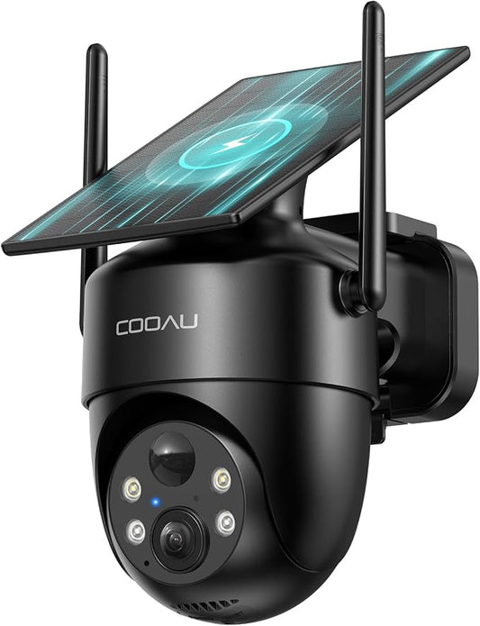 COOAU Solar Security Cameras Wireless Outdoor – Low-Light Rechargeable​​, Easy to Install, 2K 360° Camera for Home Security, Surveillance Cam with AI Smart Detection, Color Night Vision, IP66, Alexa by COOAU