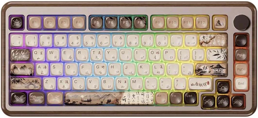 Akko MU02 Mechanical Keyboard with Walnut Wooden Case 75% RGB 2.4G Wireless/Bluetooth/Wired Hot-Swappable Gaming Keyboard with PBT Dye-Sub Keycaps for Mac & Win (Mountain Seclusion, Rosewood Switch) - Image 4