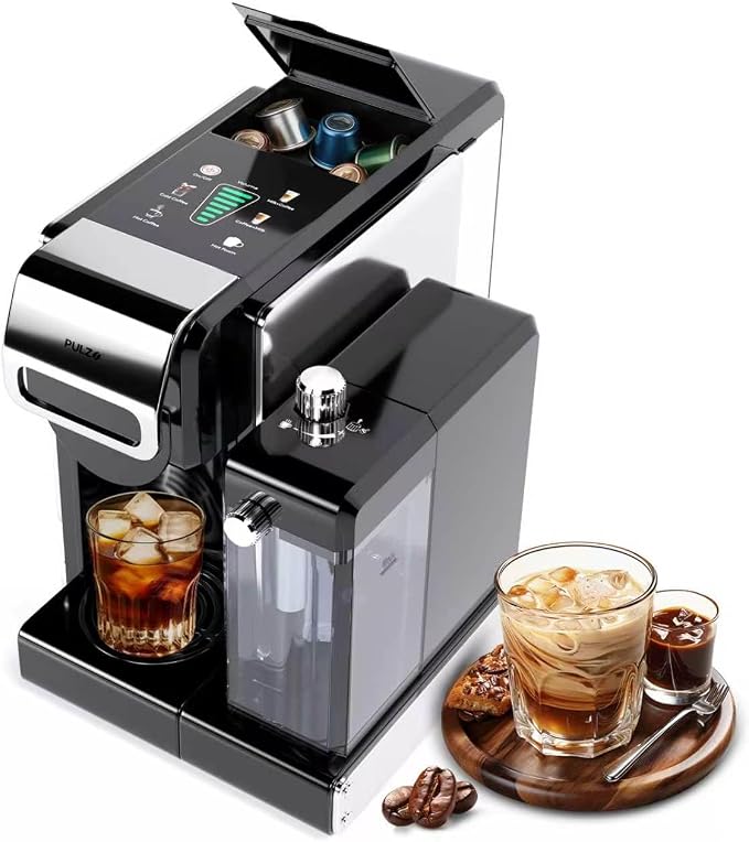 PULZO Espresso Machine with Automatic Milk Frother,capsule coffee maker | Coffee Maker,Automatic Espresso Machine for K*cup Capsule/Ne*s Original/Ground Coffee, One Touch Latte & Cappuccino by PULZO