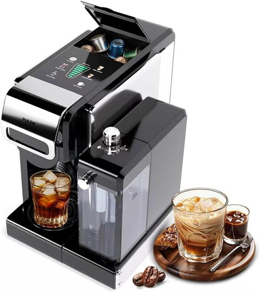 PULZO Espresso Machine with Automatic Milk Frother,capsule coffee maker | Coffee Maker,Automatic Espresso Machine for K*cup Capsule/Ne*s Original/Ground Coffee, One Touch Latte & Cappuccino by PULZO