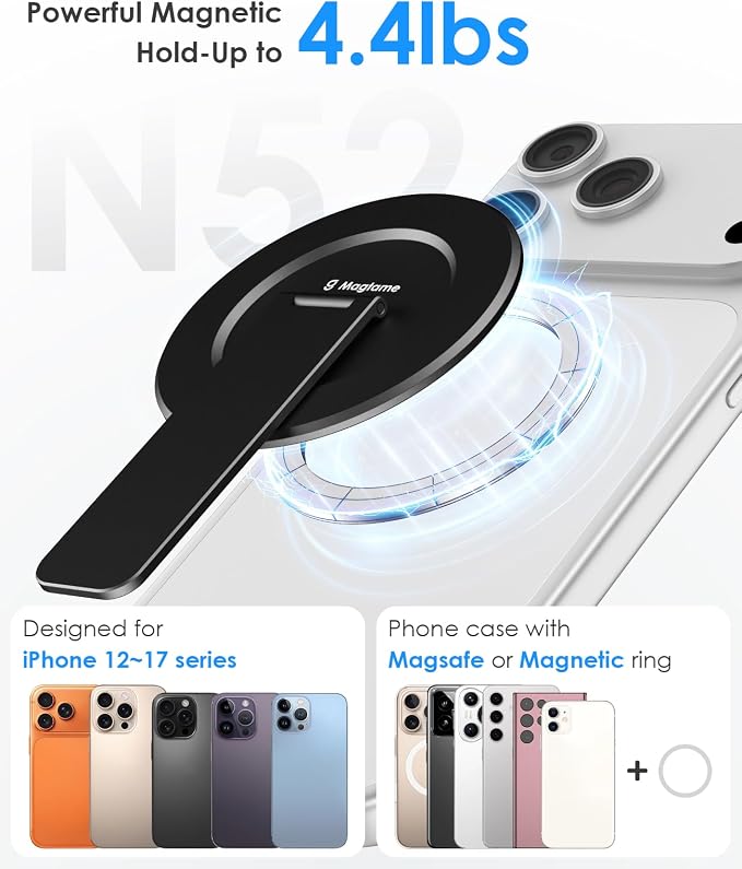 Magnetic Phone Stand for Magsafe, Ultra-Slim Snap-on Phone Holder Kickstand,180° Adjustable Angle Damping Design Cellphone Grip, Black - Image 2