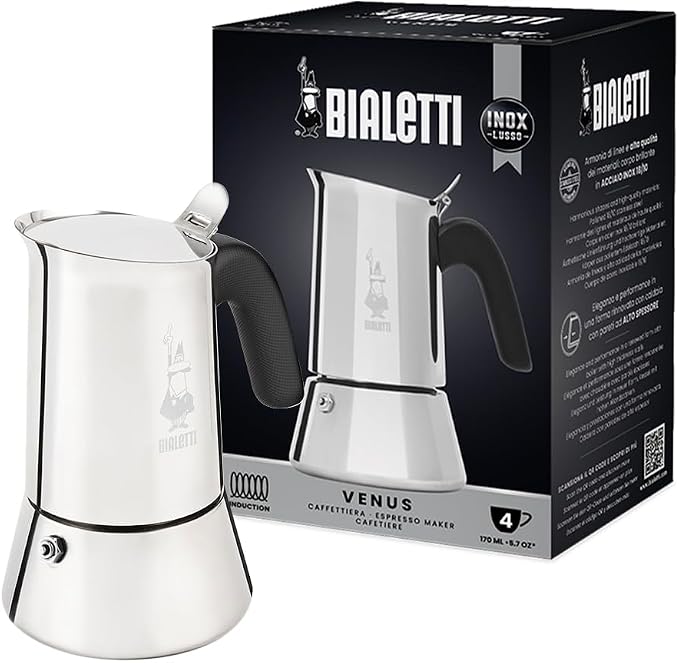 Bialetti - New Venus Induction, Stovetop Coffee Maker, Suitable for all Types of Hobs, Stainless Steel, 4 Cups (5.7 Oz), Silver by Bialetti