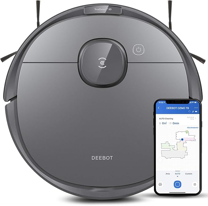 Ecovacs Deebot T8 Robot Vacuum and Mop Cleaner, Precise Laser Navigation, Multi-floor Mapping, Intelligent Object Avoidance, Full-customize clean, No-go and No-mop Zones, Auto-empty Station Compatible by Unknown