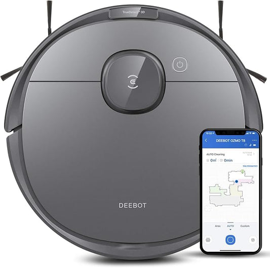 Ecovacs Deebot T8 Robot Vacuum and Mop Cleaner, Precise Laser Navigation, Multi-floor Mapping, Intelligent Object Avoidance, Full-customize clean, No-go and No-mop Zones, Auto-empty Station Compatible by Unknown