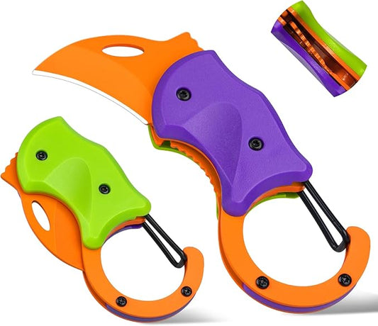 FUNBRO Small Pocket Knife for Men, Edc Knives Tool | Cool Folding Knife Box Cutter with 1.34 Inch Sharp Blade, Great Gift for Men (purple & Green) by FUNBRO