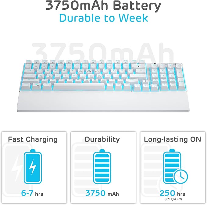 RK ROYAL KLUDGE RK96 Wireless Mechanical Keyboard with Magnetic Wrist Rest | 96 Keys Hot Swappable Wireless Gaming Keyboard with Software, Triple Mode BT5.0/2.4G/USB-C, Blue Backlight, Custom Switch - Image 8