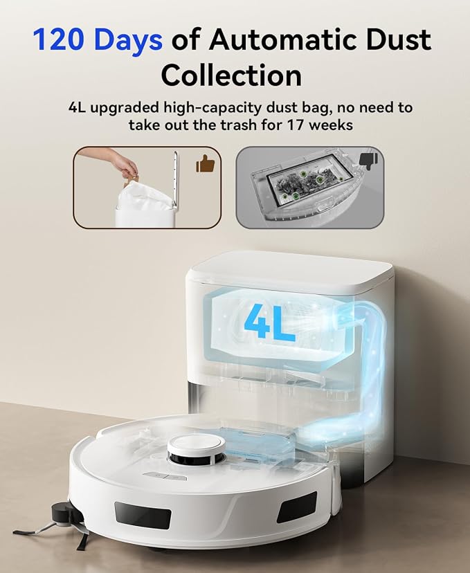 Robot Vacuum and Mop 20,000Pa Robot Vacuum Cleaner,120Day Self Emptying Vacuum Robot,Lidar Navigation,5G/2.4GWiFi APP Aspirateur Robot,Self-Charging Robot Vacuums for Pet,Floor,Carpet R11White - Image 3