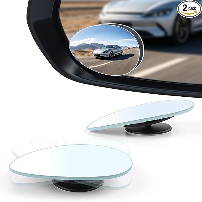 LivTee Blind Spot Mirror, Oval HD Glass Frameless Convex Rear View Mirror with wide angle Adjustable Stick for Cars SUV and Trucks, Pack of 2 by LivTee