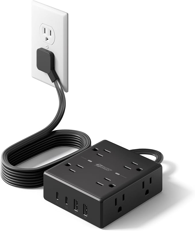 SUPERDANNY Extension Cord,Flat Plug Surge Protector Power Strip,10Ft | 8 AC & 4 USB Ports (2 USB C),Surge Protector with 1050J,Desk Charging Station for Home Office,College Dorm Room Essentials by SUPERDANNY